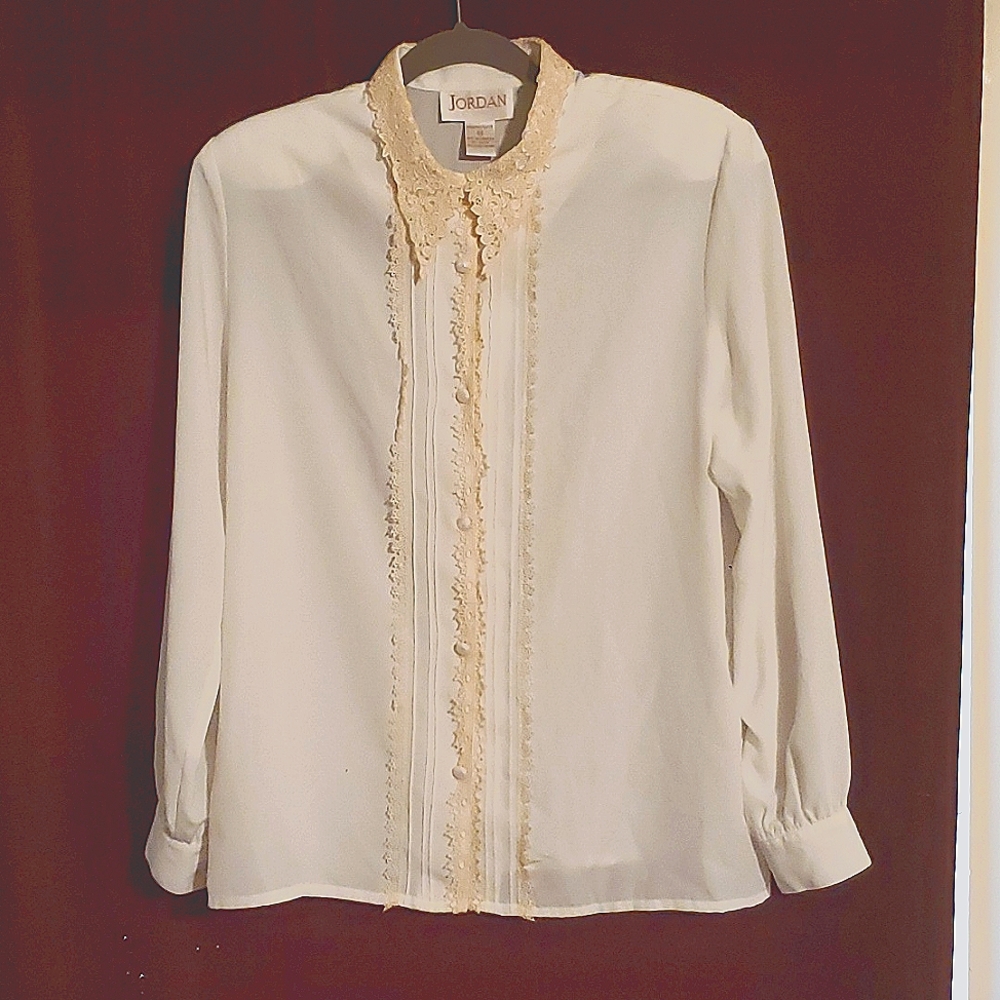 Jordan Ladies Blouse with Lace Trim size 14 cream/off white